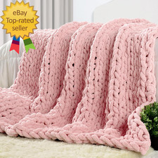 Chunky Knit Throw Blanket 60" X 80" Twin 100 Hand Made Large Chenille Loop