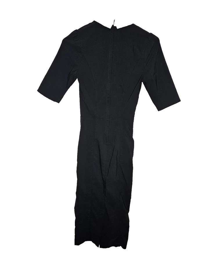 Vestido Collectif Vintage Negro Midi Cuello Blanco XS UK 8 Retro Gótico Mod Estilo Foto 2 de 4