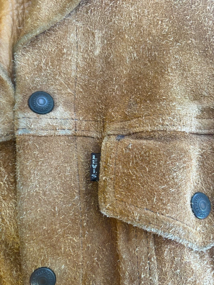 VTG 60s Levi’s BIG E USA Men's XS 34 Brown Suede Leather Trucker Western Jacket - Image 4 of 4