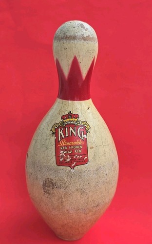  Brunswick King Red Crown 9,5" Vintage Duck Pin Holz Bowling Pin USA - Bild 1 von 8
