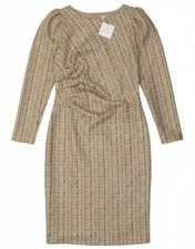 VINTAGE Womens Long Sleeve Sheath Dress EU 44 XL Beige Striped Classic CV08