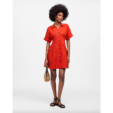 Madewell The Perry Mini Shirtdress 100% Linen Bright Flame Minimalist XXS NWT