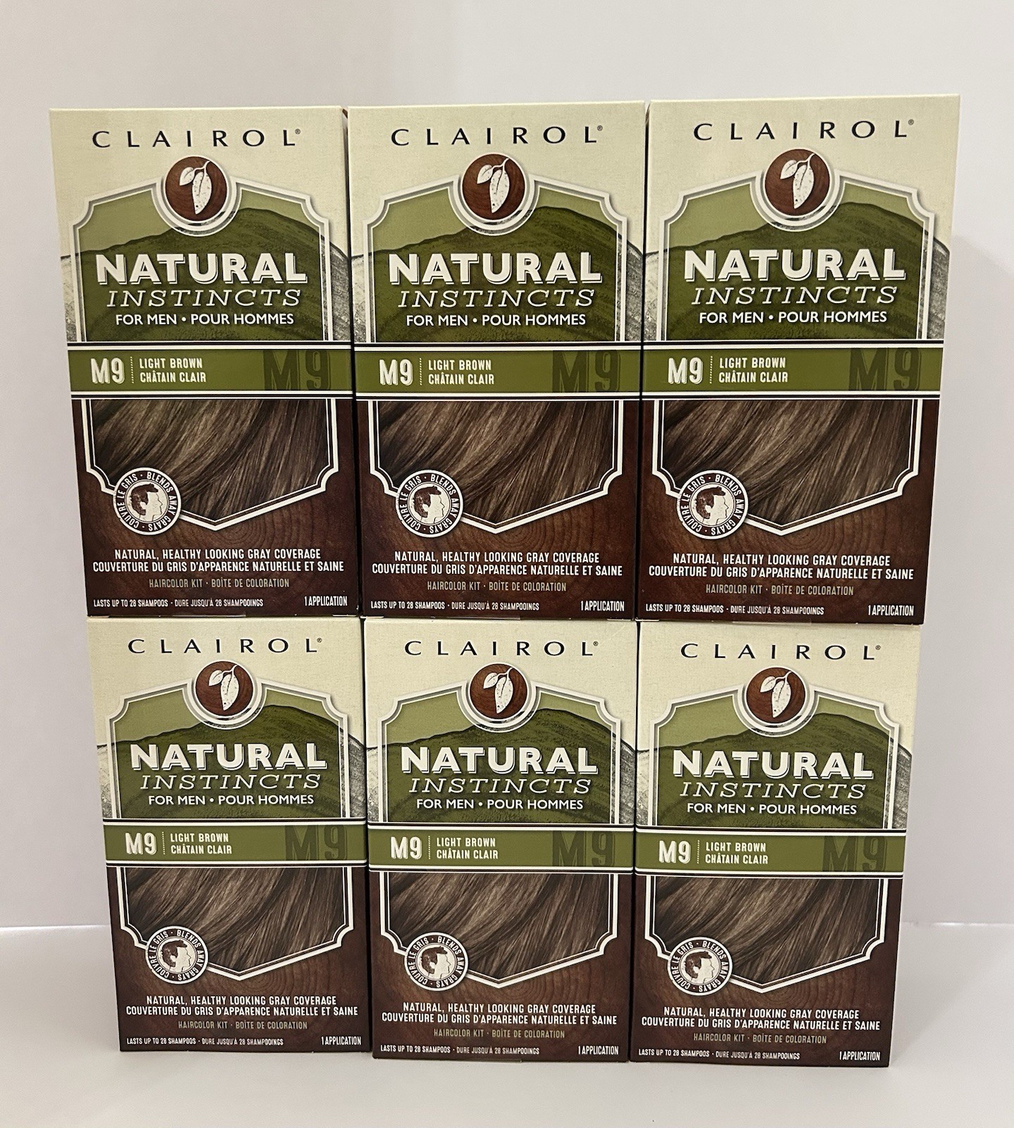Set Of 6 ~ CLAIROL Natural Instincts For Men ~ M9 Light Brown Haircolor Kit Dye