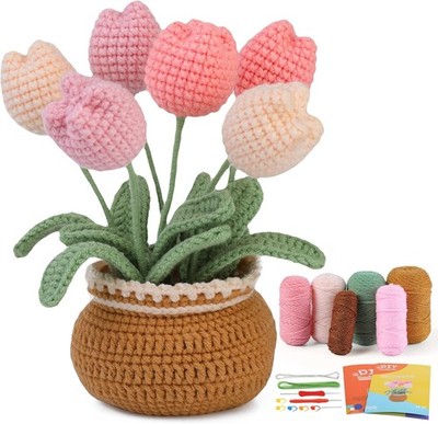 kgxulr Crochet Kit for Beginners, Tulip Crochet Starter Kit Beginner for Complet