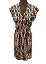 MICHAEL KORS Black Grey & White Chain Link Stretch Jersey Wrap Dress Lg NWT $120