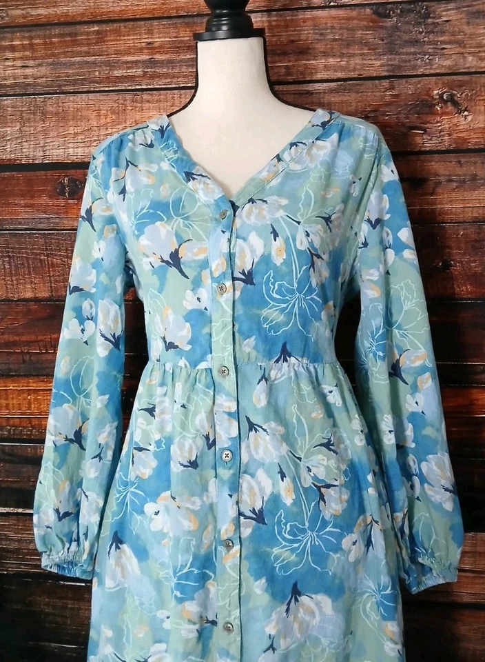 Vestido Midi Estilo y CO M Lino Modal Botón Frontal Floral Boho Hippie Bolsillos Corbata Foto 4 de 4