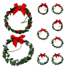  9pcs Mini Christmas Wreaths: Small Christmas Cabinet Wreaths Garland with Bow -