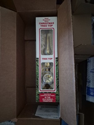 Vintage Commodore Hand Decorated Glass Christmas Tree Topper Romania in Box