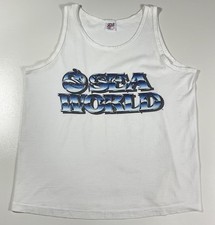 Vintage SeaWorld Glitter Tank Top Sz L Made In USA Whales Beach 90s