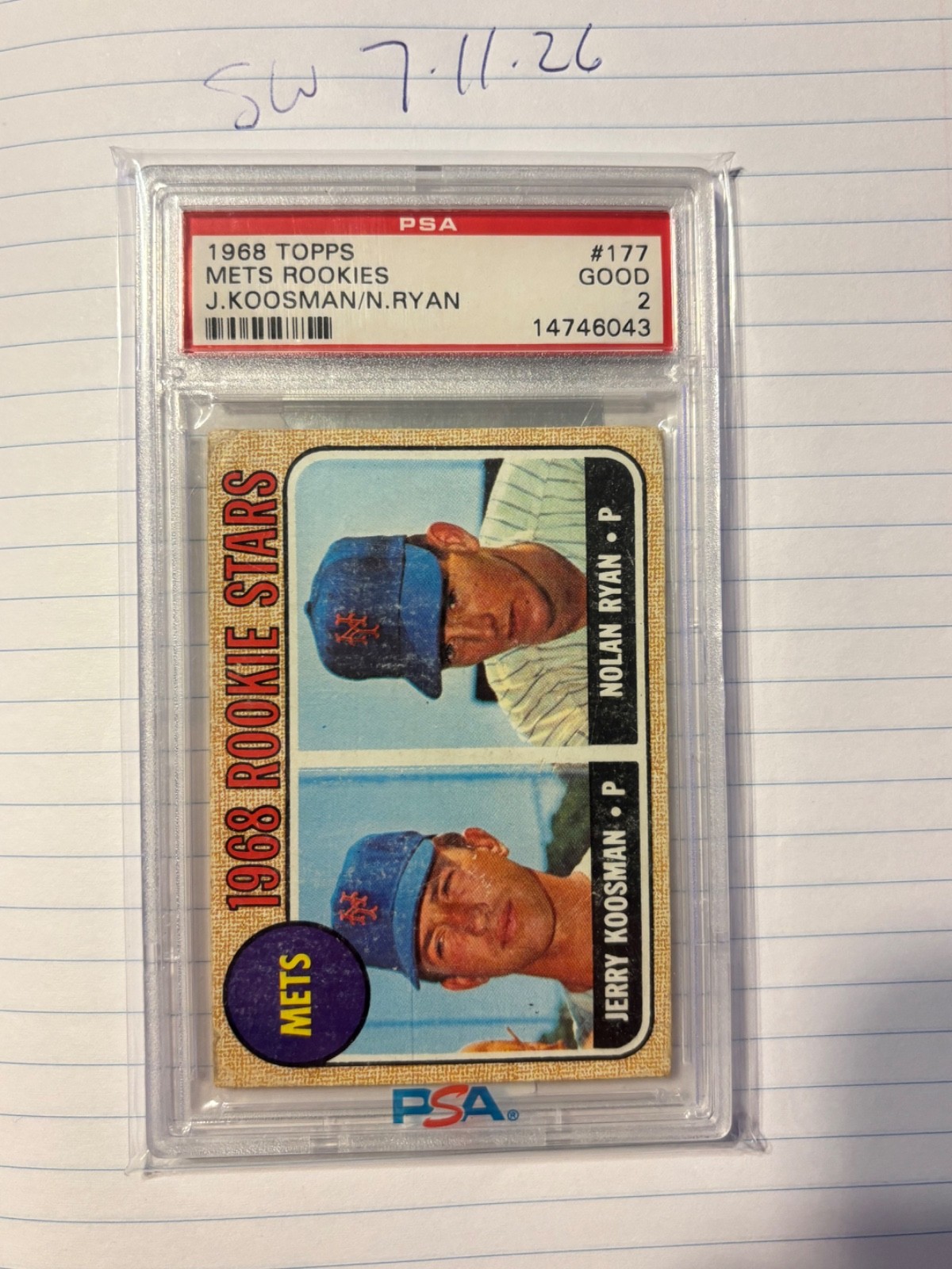 1968 TOPPS JERRY KOOSMAN/NOLAN RYAN #177 METS ROOKIES ROOKIE RC PSA 2