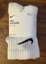 Nike Everyday Unisex Dri-FIT 3 Pairs White Cotton Cushioned Crew Socks SIZE S