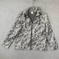 Weekends By Chicos Jacket Women's Sz 1 US M Black White Knit Full Zip Pockets
