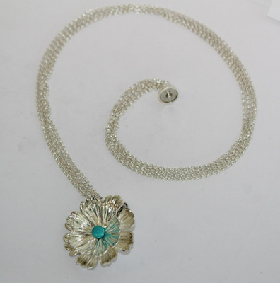 Joseph Espisito Sterling Silver Turquoise Flower Multistrand Necklace 17''[046WEA
