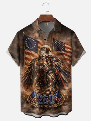 Flag Mechanical Eagle 250th Anniversary Chest Pocket Holiday Shirt