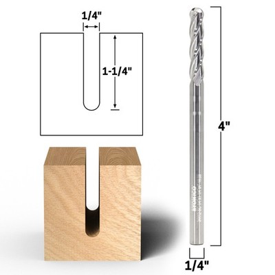 1/4'' Dia. 4 Flute Ballnose Spiral Endmill Router Bit 1/4'' Shank Yonico 34412-SC
