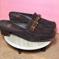 Stuart Weitzman Brown Suede Jeweled Mules Sz ...