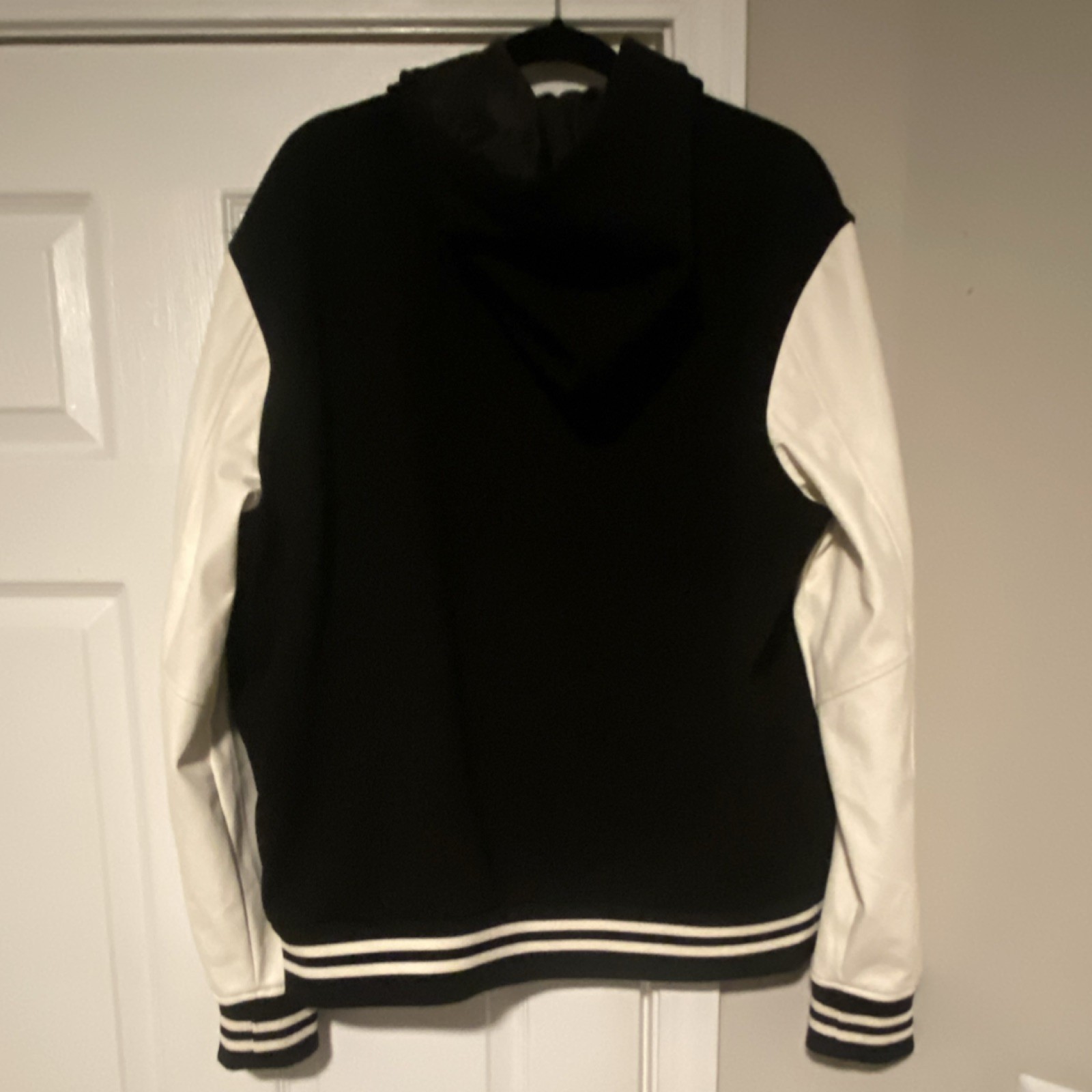 Mens True Religion Hooded Varsity patch Jacket black white/gold NWT $239 Sz L thumbnail 3