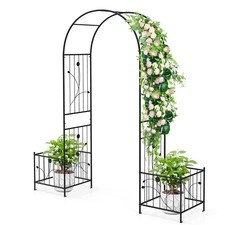 COSTWAY Metal Garden Arbor 217 cm Arch Trellis with Planter Boxes