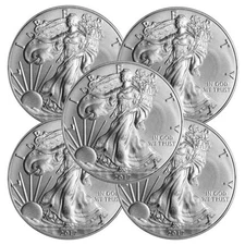 Lot of 5 - 2017 $1 American Silver Eagle 1 oz BU