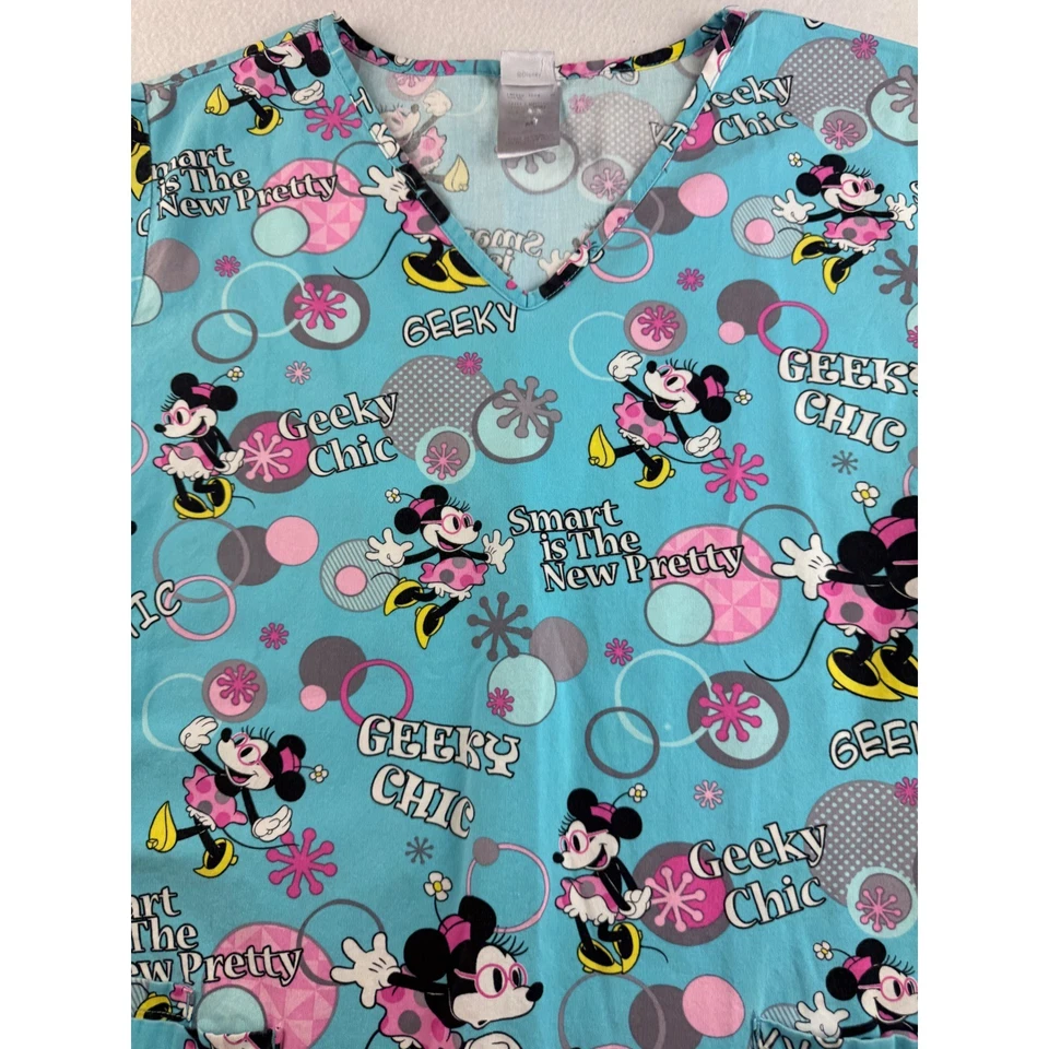 Disney Minnie Mouse Geeky Chic Print Scrub Top Women's Size M - Image 3 of 4