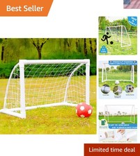 Heavy Duty 8x5FT Soccer Goal - Button Lock System  Ground Stability Included