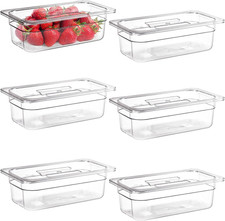 6 Pack Plastic Clear Food Pans with Lids, 1/3 Size 4 Inch Deep Stackable Commerc