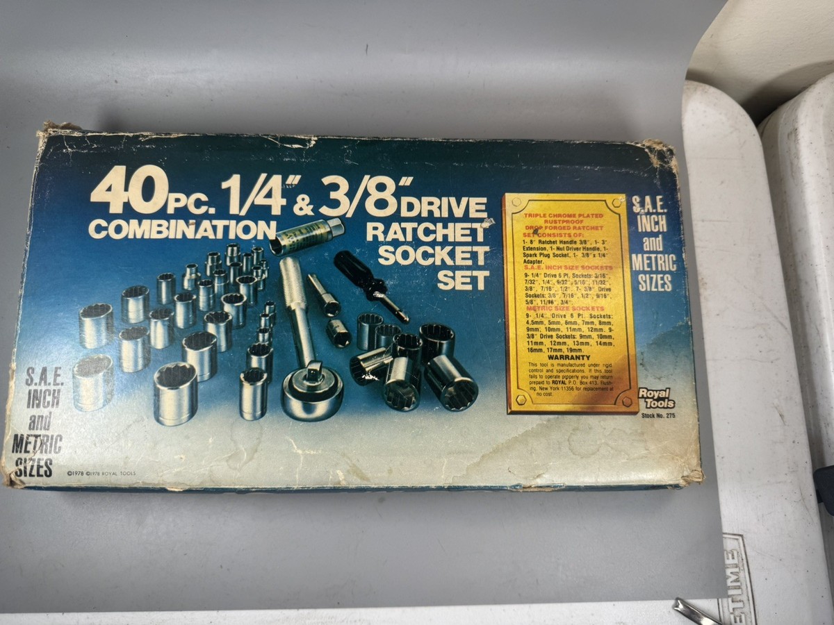 o出品　40set Vintage Royal Tools 40pc Ratchet Socket Set 1/4 & 3/8 Drive Japan