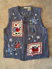 Bobbie Brooks Women  s Vintage Ugly Christmas Sweater Vest Blue Size XL