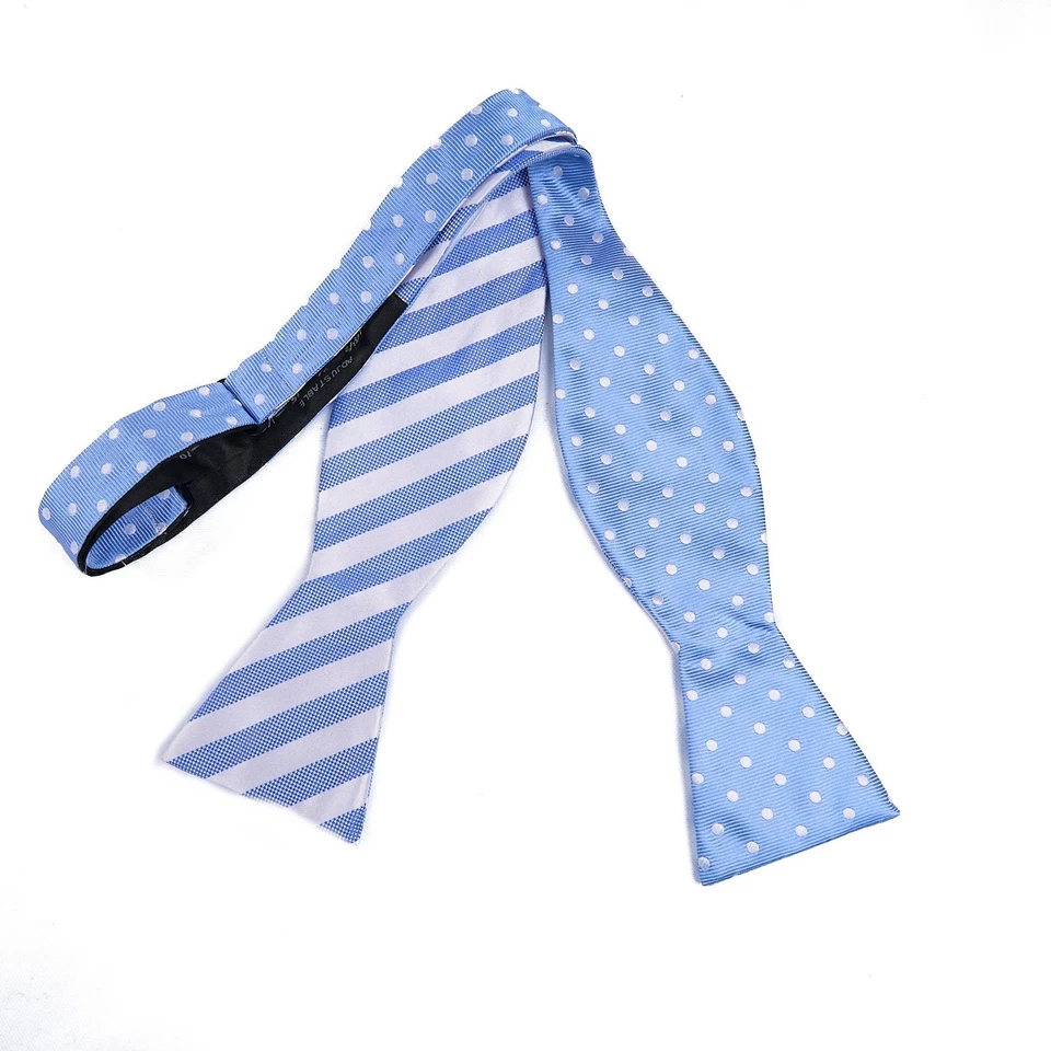 Croft & Barrow Silk Bow Tie Reversible Blue White Stripe Polka Dot Self-Tie - Image 3 of 4