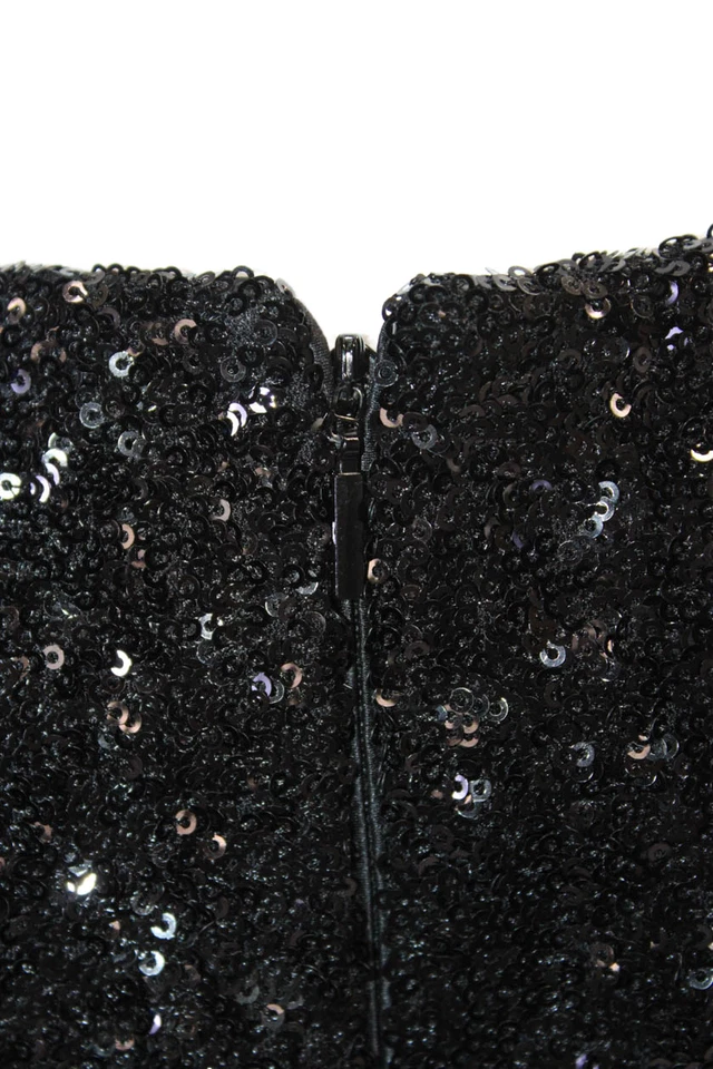 Vestido negro manga corta Saint Laurent para mujer con lentejuelas cuello redondo cremallera trasera talla 42 Foto 4 de 4