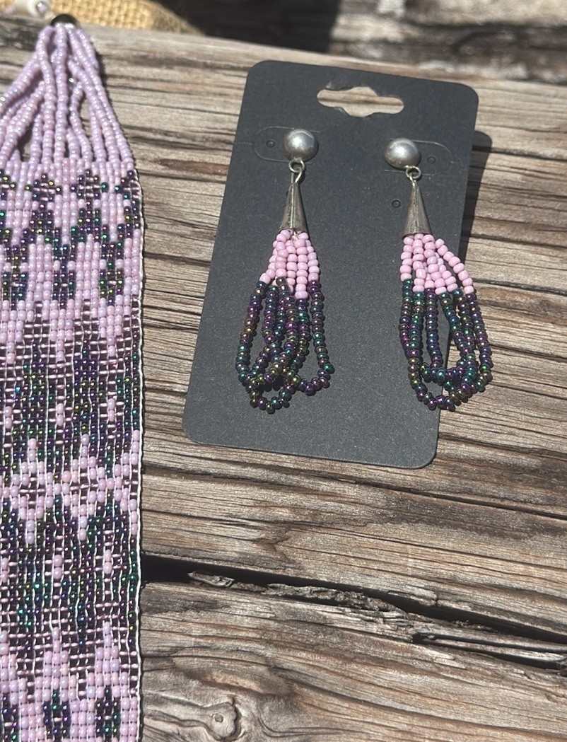 Purple Beaded Multiple Strand Statement Earring S… - image 4