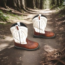 Old West Youth Cowboy Boots Size 6D Brown White Western Wear TB2236