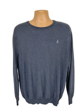 POLO RALPH LAUREN LARGE DENIM BLUE JUMPER SWEATER CASUAL COTTON KNIT CREW MENS