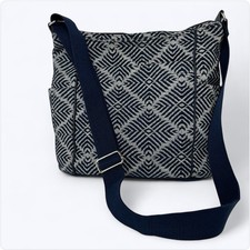 Thirty One Casual Carry All Navy Blue Diamond Weave Shoulder Bag Pockets