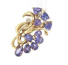VINTAGE DESIGNER LEVIAN TANZANITE DIAMOND CLUSTER SLIDE PENDANT 18K YELLOW GOLD