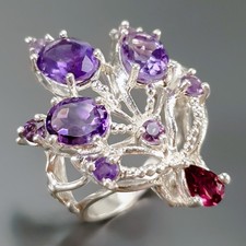 Kamień szlachetny Naturalny ametyst Pierścionek 925 Srebro szterlingowe Rozmiar 8 / R446214