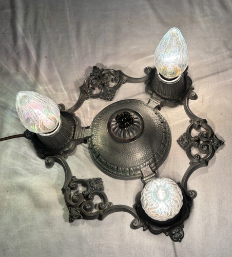 Antique Riddle Ceiling Light Fixture Vtg Flush Cast Art Deco Victorian USA #M17