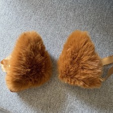 orange faux fur fox ears with gold bell and ribbon hair clips