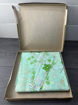 Vtg Jolo Floral Shower Curtain Green Blue Floral Made in USA Vinyl 51x66