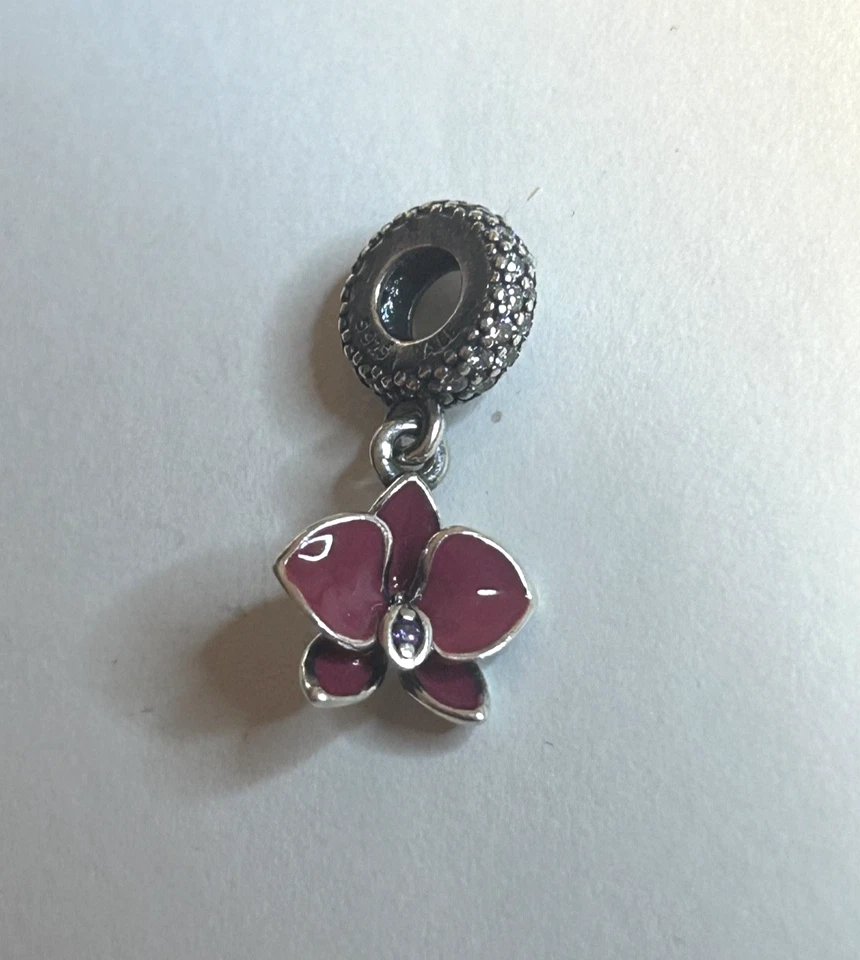 Pandora Silber/Cz Lila Emaille Tropisch Radiant Orchidee Anhänger   (P35) - Bild 2 von 4
