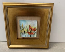 Original Floral Flower Colorful Garden Landscape Acrylic Block Art w/ Frame