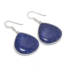 Natural Lapis Lazuli Gemstone 925 Sterling Silver Jewelry Earring Size 1.4"