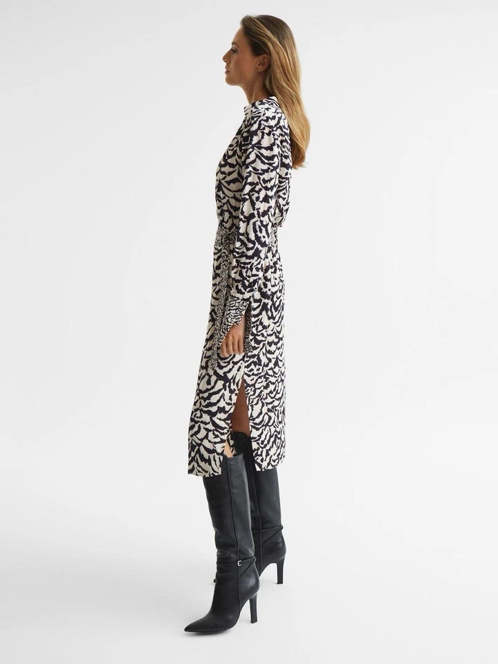 Reiss Evie Mono Animal Print Midi Dress Size UK 10 £228.00 - Image 4 of 4