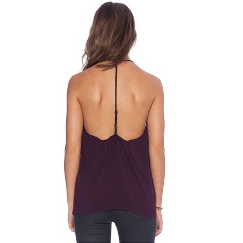 Alice Olivia Guenda Burgundy V Neck Leather T Strap Tank Top Womens Size Medium - Picture 2 of 8