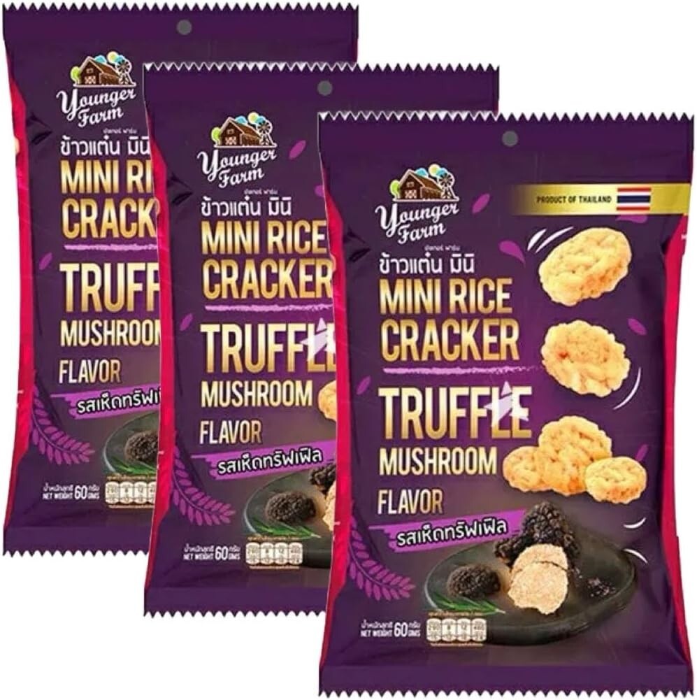 Younger Farm Thai Truffle Mushroom Flavour Mini Rice Cracker Snack 60g (3 Packs)