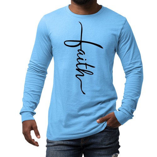 Mens Long Sleeve Graphic T-shirt Faith Script Cross Black Illustration - Picture 41 of 60