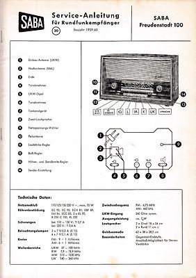 Service Manual-Anleitung für Saba Freudenstadt 100 