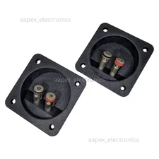 2 Pcs Speaker Box Banana Push Square Terminal Cup w/ Holes 3.125" x 3.125"