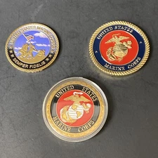 US Marine Corps Challenge Coins Ooh Rah Vietnam Memorial Semper Fidelis Lot of 3