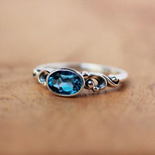 Natural Blue Topaz Gemstone 925 Sterling Silver Ring Handmade Women Gift A-309